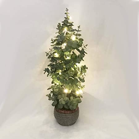 WANGYANG Lighted Trees for Decoration Inside Artificial Eucalyptus Plant LED Tree 32 inches Tall in Woven Pot for Indoor Decor -1 Pack