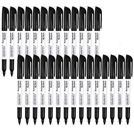 Permanent Markers,Shuttle Art 30 Pack Black Permanent Marker set,Fine Point, Works on Plastic,Wood,Stone,Metal and Glass for Doodling, Marking