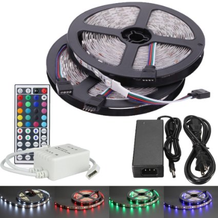 5050 RGB LED Strip Kit,eTopxizu 32.8Ft /10M Non-waterproof DC 12V Flexible 5050 RGB LED Strip Light With 44key LED Controller and 12V5A Power Adapter for Indoor Decoration Novelty