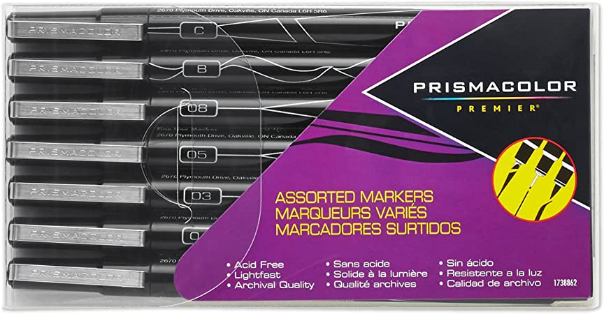 Prismacolor Premier Markers 7-Pack, Assorted Tips, Black (1738862)