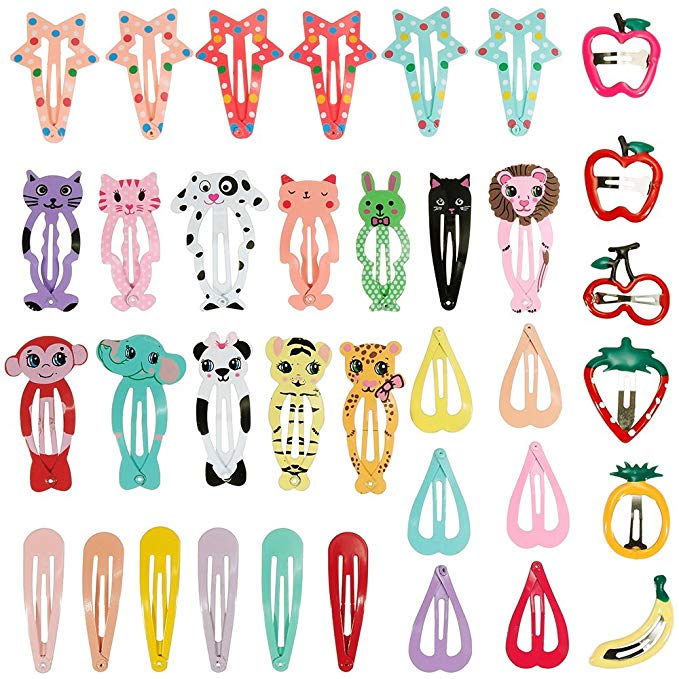 Lictin 36pcs Cartoon Clips Cute Hair Clips Girl Hair Clips Metal Snap Barrettes Multiple Style Little Hairpin Hair Accessories for Toddlers Kids Girls Multicoloured(M)