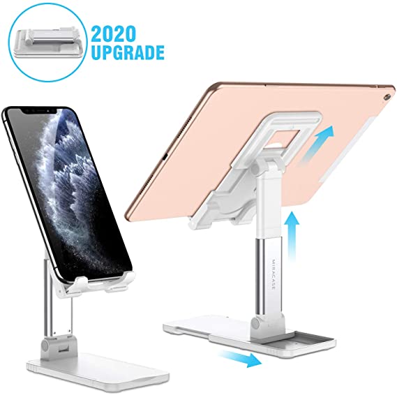2020 Upgrade Cell Phone Stand, Double Extension Miracase iPad Stand for Desk, Adjustable Desk Phone Holder Compatible with iPhone 11 Xs Xr X 8 Plus SE, All Tablet, White