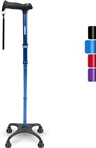 REHAND Quad Cane, Foldable Walking Cane for Men & Women with 4-Pronged Base for Extra Balance & Stability-Adjustable, Lightweight, Collapsible, Walking Stick for Right or Left Handed Seniors & Adults