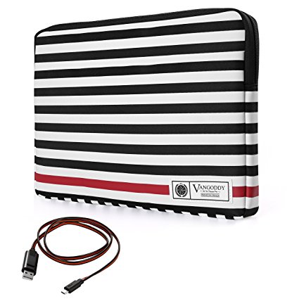Vangoddy Luxe R Series Black White Stripe 17 Inch Padded Zipper Sleeve for Acer Aspire E | V Nitro 17.3" Laptop | Alcatel TCL Xess 17.3" | Wacom MobileStudio Pro 16 Tablet   Sync and Charge Cable