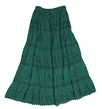 KayJayStyles Full Length Womens Solid Embroidered Gypsy Bohemian Long Cotton Skirt