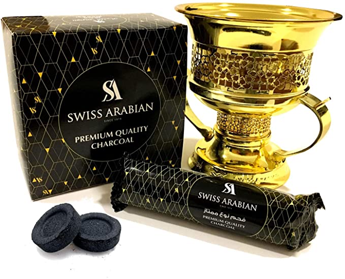 Premium Instant Hookah and Bakhoor/Incense Charcoal Disk (Smokeless) | 1 Box, 8 Rolls, 80 Round Tablets | Quick Light Coal Briquettes | Use with Traditional Bukhoor Burners | Swiss Arabian Oud Brand