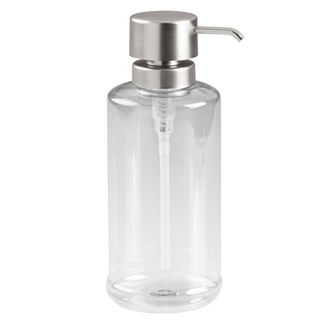 InterDesign Hamilton Large Liquid Soap & Lotion Dispenser Pump for Bathroom or Kitchen Countertops - 34 oz., Clear/Brushed Nickel