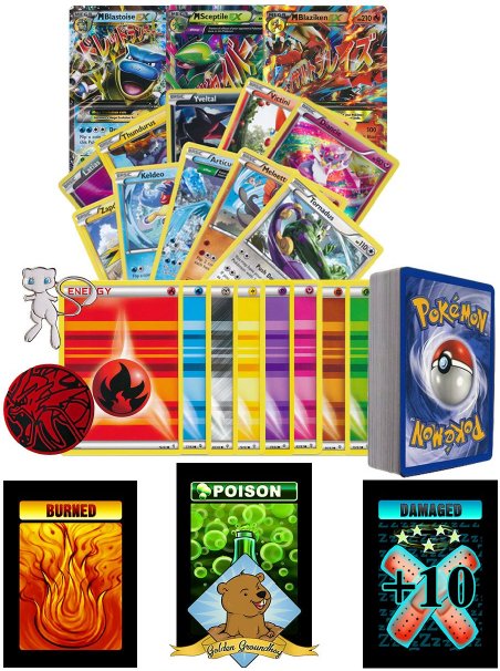 Pokemon Mega EX Starter Lot - 1 Mega Ex Ultra Rare! 20 Energy and 15 Trainers! Rares and Foils and Promos! 1 Pin and 1 Coin! Comes in Storage Box or Tin! Includes 3 Custom Golden Groundhog Tokens!