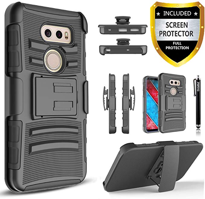 LG V30 Case, LG V35 ThinQ Case, with [Premium Screen Protector], Circlemalls Heavy Duty Drop Protection Belt Clip Phone Cover with Built-in Kickstand and Stylus Compatible V30/V35 ThinQ/V30 Plus-Black