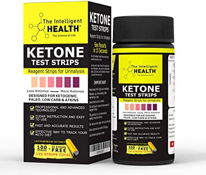 Ketone Test Strips - Keto Urine Test Sticks - 125 Strips Pack - Ketosis Measuring Strips Kit - Suitable for Ketogenic, Paleo, Low Carbs, Diabetics & Atkins - Testing Strips by The Intelligent Health