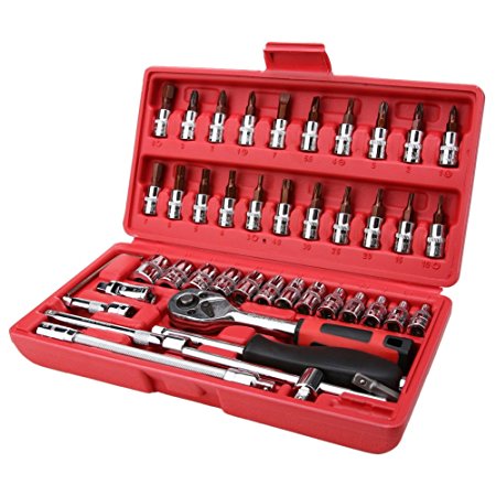 46pc 1/4" Spanner Socket Wrench Set Car Repair Tool Screwdriver Torx Ratchet Driver Bit Spanners with Carrying Case