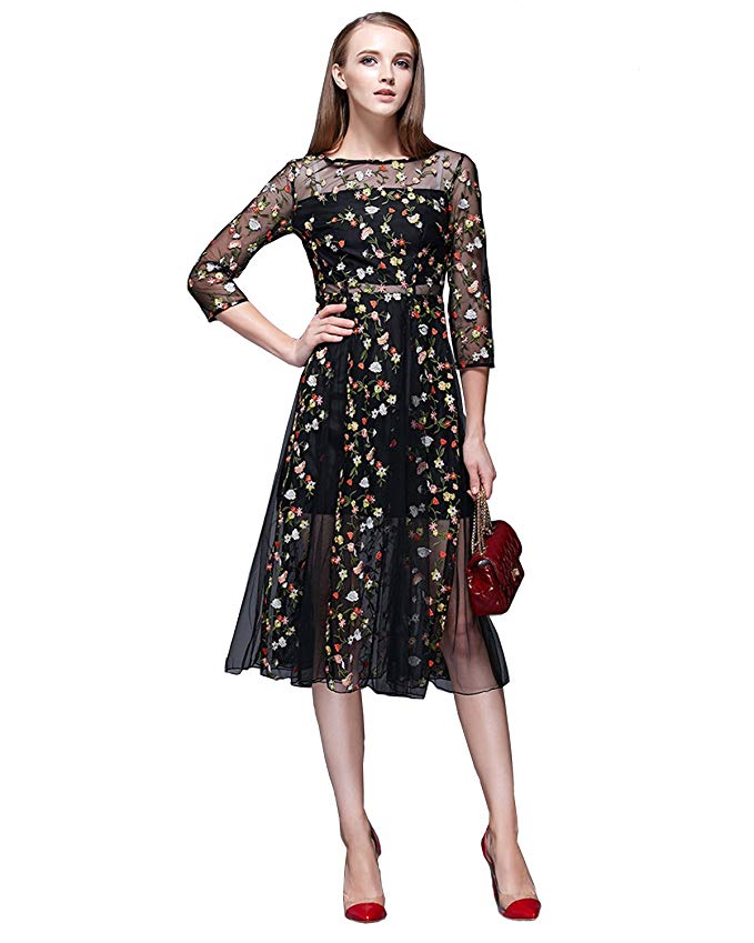 Fitaylor Women's Floral Embroidered Sheer Evening Cocktail Dress