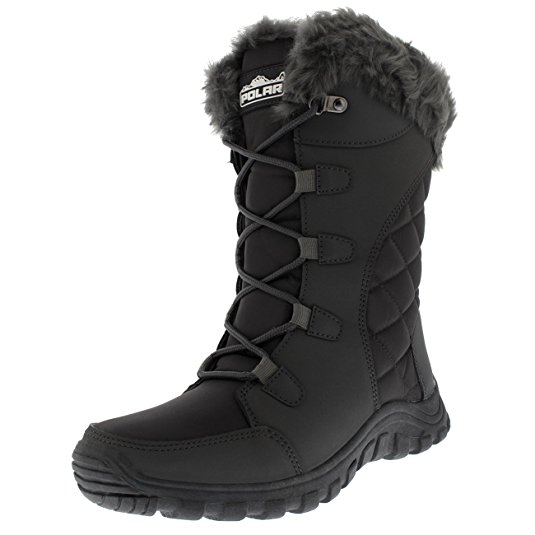 Womens Quilted Lace Up Black Outdoor Snow Rain Duck Boot