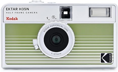 KODAK EKTAR H35N Half Frame Film Camera, 35mm, Reusable, Focus-Free, Bulb Function, Built-in Star Filter, Coated Improved Lens (Film & AAA Battery are not Included) (Striped Green)