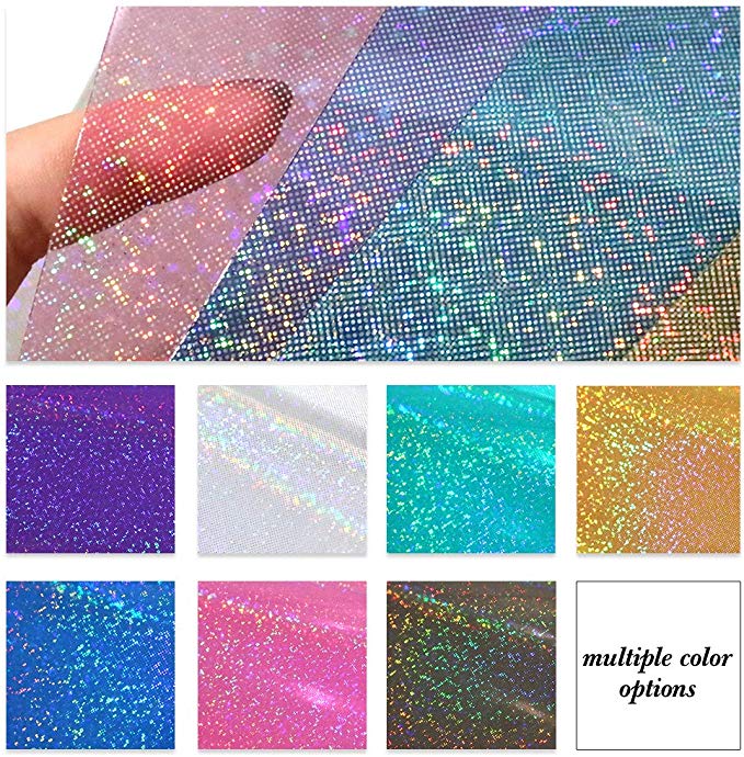 David accessories Holographic Printed Faux Leather Sheet Dot Pattern Laser Synthetic Leather Fabric 7 Pcs 8" x 13" (20 cm x 34 cm) Assorted Colors for DIY Craft Projects (Holographic Transparent)