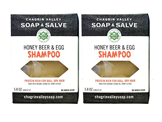 Organic Natural Shampoo Bar, Honey Beer & Egg 2X Pack, Chagrin Valley Soap & Salve