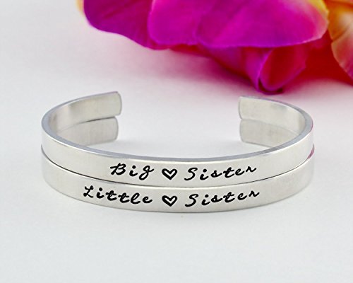 Big Sister Little Sister - Hand Stamped Aluminum Cuff Bracelets Set of 2, Big LIL Sis Sisters Jewelry, Sorority Best Friends BFF Personalized Gifts