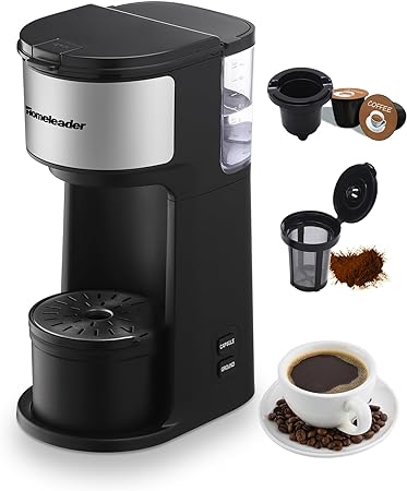 Homeleader Single Serve Coffer Maker for K-Cup and Ground Coffee, Coffee Machine with Self-Cleaning Function,6 to14oz Brew Sizes,Black