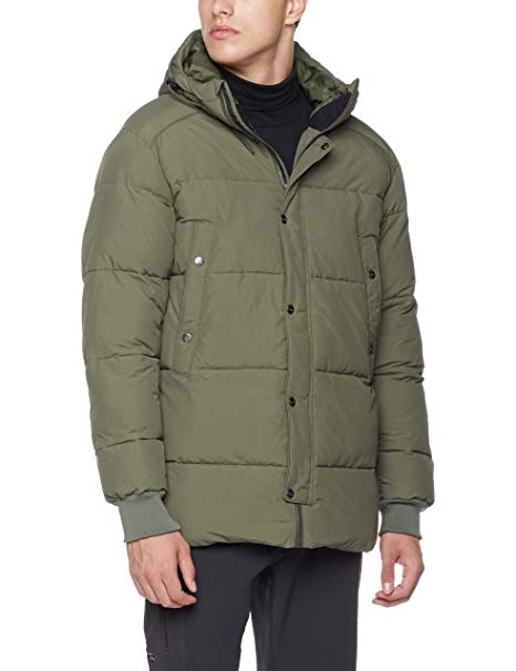 5Oaks Mens Hooded Ribbed Cuffs Exaggerated Puffer Jacket
