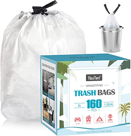 1.2 Gallon / 4.5 Liter 160 Counts Code A Strong Drawstring Trash Bags Garbage Bags by RayPard, Small trash Bin Liners for Home Office Kitchen Bathroom Bedroom (1.2 Gallon-Drawstring)
