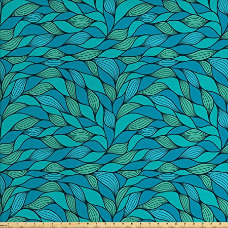 Ambesonne Teal Fabric by The Yard, Abstract Wave Design with Different Colors Ocean Themed Marine Life Pattern Print, Decorative Fabric for Upholstery and Home Accents, 1 Yard, Mint Green