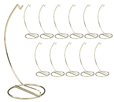 BANBERRY DESIGNS Gold Ornament Stands - Set of 12 Brass Metal Christmas Ornament Hangers - 9-Inch Stand - Terrarium Display