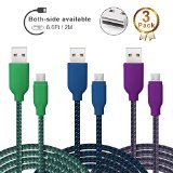 USB Cable 3 Pack Ace Teah8482 66ft Long Reversible Micro USB to USB Cable Nylon Braided Quick Charge Cable and Data Sync Cable A Male to Micro B Charge for Android Samsung - Green Blue Purple