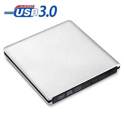 JOKDEER USB 3.0 External DVD-RW Drive Burner All-aluminum Ultra Slim Portable DVD Rewriter Burner CD/DVD-RW Writer Burner for Laptop and Desktop PC Windows and Linux OS Apple Mac Macbook Pro (Silver)