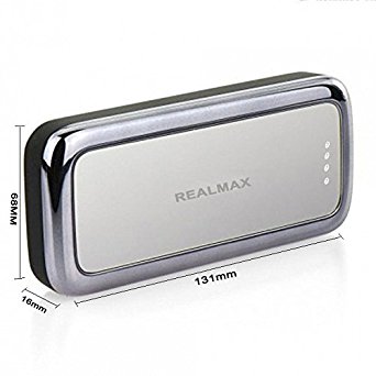 REALMAX® high speed powerbank 10000mAh compact mirror dual usb compact power bank charger cellphone portable External USB Back up Battery charging For iPhones iPads iPods Samsung Galaxy HTC Sony Experia Digital Camera MP3 MP4 Tablets Smartphone Tablet PC PSP Digital Camera Media Player (10000mAh, GREY)