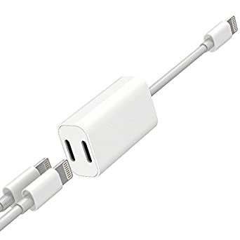 Apple MFi Certified iPhone Adapter & Splitter, 2 in 1 Dual Lightning Headphone Jack Audio   Charge Cable Compatible for iPhone 11/11 Pro/XS/XR/X 8 7, iPad, Support iOS 13   Sync Data   Music Control