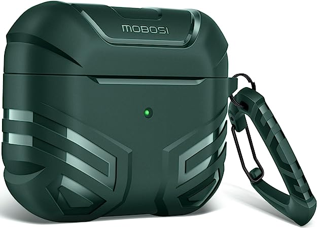 MOBOSI AirPods 3rd Generation Case 2021, Hard Shell Design Full-Body Protective Vanguard Armor Military AirPod 3 Case Cover with Keychain for AirPod Case 3rd Generation Case [LED Visible], Green