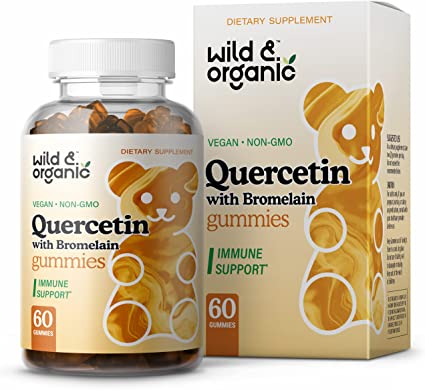 Wild & Organic Quercetin with Bromelain Gummies - Nutritional Supplement Promoting Immunity, Heart & Respiratory Function - Natural Allergy Relief Support - Vegan, Non-GMO - 60 Pear-Flavored Chewables