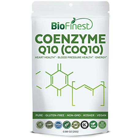 Biofinest Coenzyme Q10 (COQ10) Powder - Ubiquinone 200mg - Pure Gluten-Free Non-GMO Kosher Vegan Friendly - Supplement for Heart Health, Digestion, Energy, Health Aging (25g)