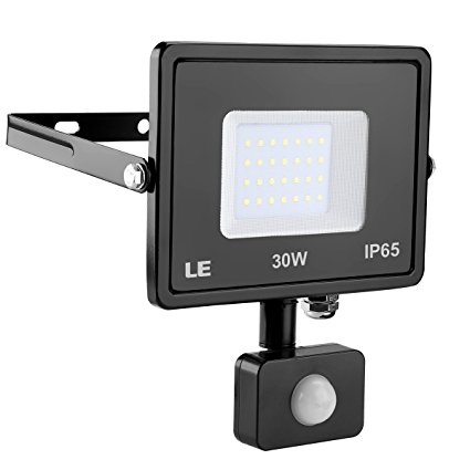 LE 30W Motion Sensor Flood Lights, 2400 Lumen Super Bright Outdoor LED Floodlights, Daylight White 5000K 75W HPSL Equivalent, Waterproof, Security Lights and Work Light (No Plug)