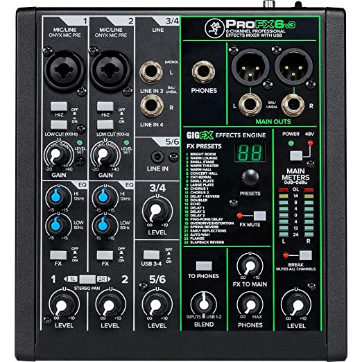 Mackie ProFXv3 Series, 6-Channel Professional Effects Mixer with USB, Onyx Mic Preamps and GigFX effects engine - (ProFX6v3)