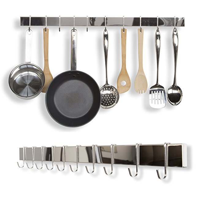 WALLNITURE Kitchen Bar Rail Pot Pan Lid Rack Organizer Chrome 30 Inch Set of 2