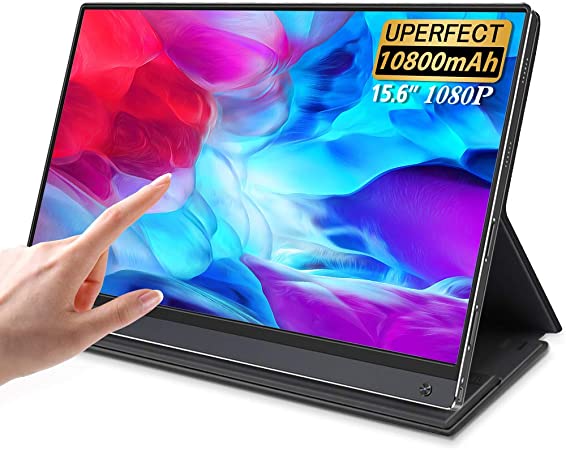 Battery Portable Monitor Touchscreen, UPERFECT Upgraded 15.6 Inch IPS HDR 1920X1080 FHD 10-Point Touch USB C Monitor Built-in 10800mAh Battery & Quad Speaker, Eye Care USB Type-C HDMI W/Smart Case