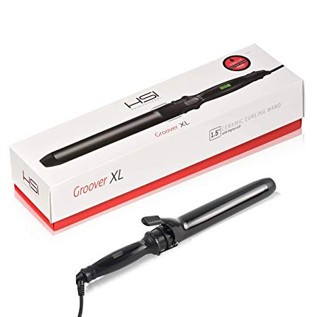 HSI Professional Groover XL 1.5-Inch Digital LCD Ceramic Curling Iron Wand - Ionic Tourmaline Barrel Curler & Hairstyling Iron w/Argan Oil For Setting All Hair Types