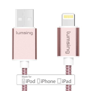 Lumsing Nylon Braided Lightning to USB Cable Apple MFi Certified Sync Charging Lightning Cable (3.3 Feet/1M) for for iPhone, iPod and iPad(Rose Gold)