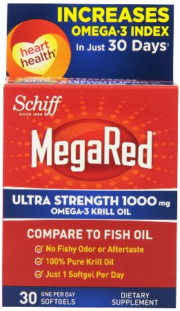 MegaRed Ultra Strength Omega 3 Krill Oil-100 Pure Antarctic Krill Oil-Optimal Combination of Omega 3 Fatty Acids-1000mgSoftgel 30 Softgels