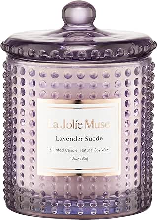 LA JOLIE MUSE Lavender Candle, Scented Candles Gifts for Women, Lavender Suede Aromatherapy Candle, Candles for Home Scented, 75 Hours Long Burning, 10 oz