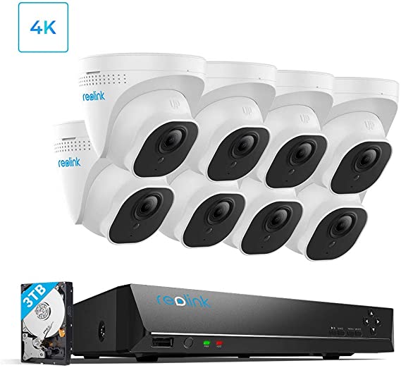 Reolink 4K 16CH PoE Video Surveillance Camera System, H.265 8pcs 8MP PoE IP Security Cameras Outdoor with a 8MP 16-Channel NVR, 3TB HDD pre-Installed,RLK16-800D8