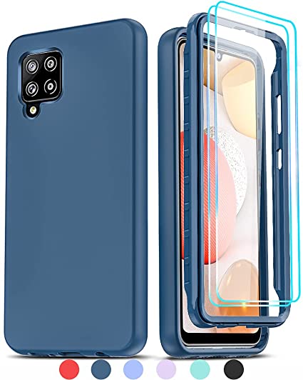 LeYi for Galaxy A42 5G Case, Samsung Galaxy A42 5G Case with [2 x Tempered Glass Screen Protector], Full-Body Shockproof Soft Liquid Silicone Hybrid Protective Phone Case for Galaxy A42, Blue