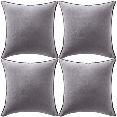 Fancy Homi 4 Packs Gray Decorative Throw Pillow Covers 18x18 inch/45x45 cm, Super Soft Faux Suede Decor Square Pillow Case, Solid Cushion Cover for Couch/Sofa/Bedroom/Living Room