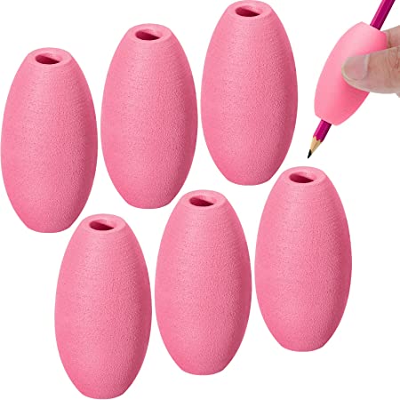 Pencil Grips for Kids Adults Foam Egg Grips Pen Grips Cushioned Holders Writing Aid Trainer for Handwriting Drawing Preschool Supplies Right or Left Hand Use, 6 Pieces (Pink)