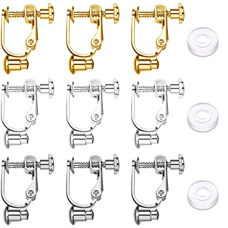 Clip-on Earrings Converter Components with Post for Non-Pierced Ears 3 Colors and Comfort Earring Pads (Style B, 18 Pieces)