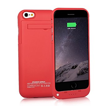 Btopllc Portable Slim Rechargeable External Battery Case External Power Bank Charger Built-in Battery Case for iPhone 6/6s 4.7 inch, 3500mAh Charger Case Powered Backup Battery Case Red-16