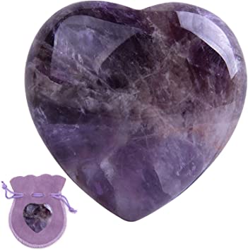 Fashion Base Amethyst Heart Worry Stones, Palm Stone Purple Pocket Quartz Crystal Gemstone for Jewllery Making Smooth Home Office Decor