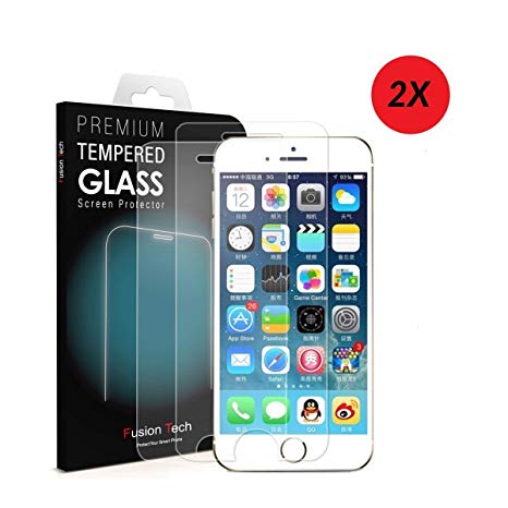 FusionTech® iPhone 8 / 7 / 6S / 6 Screen Protector Glass Tempered [Premium Quality] Anti-Scratch Bubble-Free Reduce Fingerprint Glass Screen Protector in Retail Packing [ 0.26mm] [2Pack]