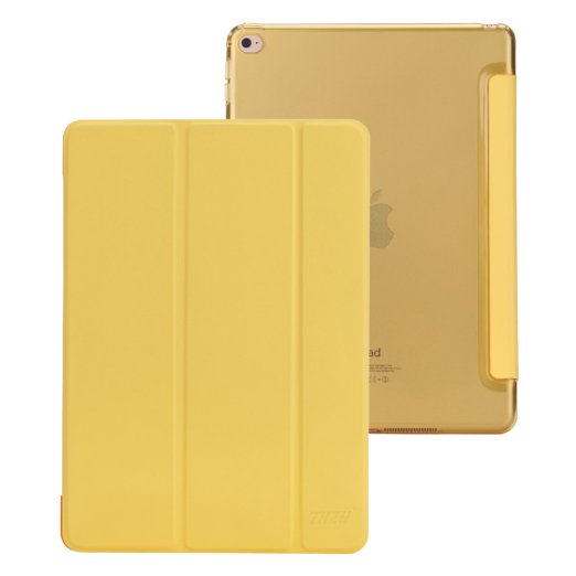 iPad Air 2 Case,THZY iPad Air 2 Smart Cover Transparent Back Cover Apple iPad Air 2 (iPad 6) 2014 Model Ultra Slim Lightweight Stand with Smart Cover Auto Wake/Sleep (Exciting Yellow)